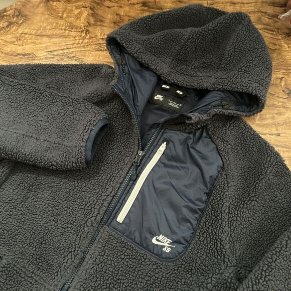 Nike SB Men’s Small Everett Sherpa Jacket Full Zip Blue Hoodie Zipper Pockets - Picture 1 of 6